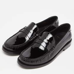 Saint Laurent Black Patent Leather Penny Le Loafers Size 37.5
