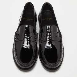 Saint Laurent Black Patent Leather Penny Le Loafers Size 37.5