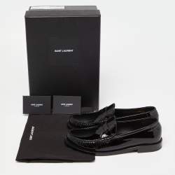 Saint Laurent Black Patent Leather Penny Le Loafers Size 37.5