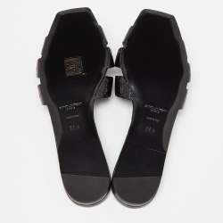 Saint Laurent Black Croc Embossed Patent Leather Tribute Flat Slides Size 38.5