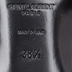 Saint Laurent Black Croc Embossed Patent Leather Tribute Flat Slides Size 38.5
