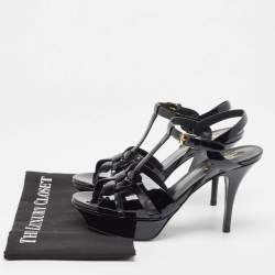 Pre Owned Saint Laurent Black Patent Tribute Sandals Size 38
