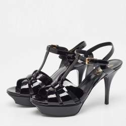 Pre Owned Saint Laurent Black Patent Tribute Sandals Size 38