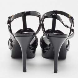 Pre Owned Saint Laurent Black Patent Tribute Sandals Size 38