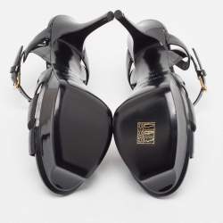 Pre Owned Saint Laurent Black Patent Tribute Sandals Size 38