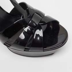 Pre Owned Saint Laurent Black Patent Tribute Sandals Size 38