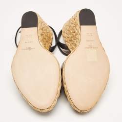 Pre Owned Saint Laurent Black Leather Espadrille Wedge Sandals Size 37.5