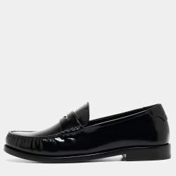 Saint Laurent  Black Leather Penny Slip On Loafers Size 38
