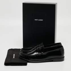 Saint Laurent  Black Leather Penny Slip On Loafers Size 38