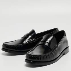 Saint Laurent  Black Leather Penny Slip On Loafers Size 38