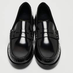 Saint Laurent  Black Leather Penny Slip On Loafers Size 38