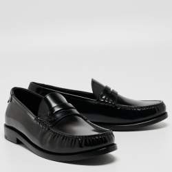 Saint Laurent  Black Leather Penny Slip On Loafers Size 38