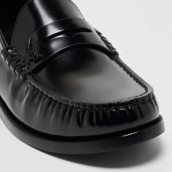 Saint Laurent  Black Leather Penny Slip On Loafers Size 38