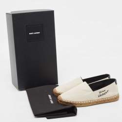Pre Owned Saint Laurent White Canvas Logo Embroidered Espadrille Flats Size 35.5