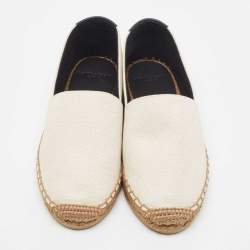 Pre Owned Saint Laurent White Canvas Logo Embroidered Espadrille Flats Size 35.5
