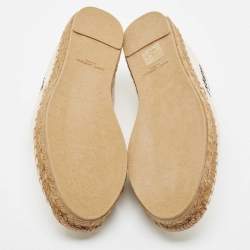 Pre Owned Saint Laurent White Canvas Logo Embroidered Espadrille Flats Size 35.5
