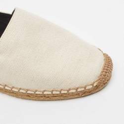 Pre Owned Saint Laurent White Canvas Logo Embroidered Espadrille Flats Size 35.5