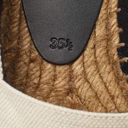 Pre Owned Saint Laurent White Canvas Logo Embroidered Espadrille Flats Size 35.5