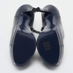 Pre Owned Yves Saint Laurent Navy Blue/Black Leather and Patent Leather Tribute Platform Ankle Boots Size 36