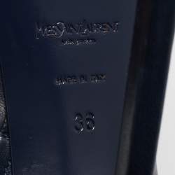 Pre Owned Yves Saint Laurent Navy Blue/Black Leather and Patent Leather Tribute Platform Ankle Boots Size 36
