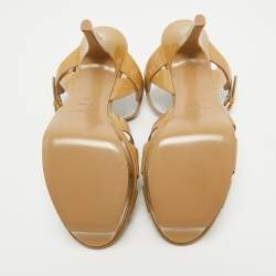 Pre Owned Saint Laurent Beige Patent Tribute Sandals Size 37