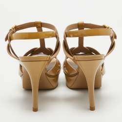 Pre Owned Saint Laurent Beige Patent Tribute Sandals Size 37