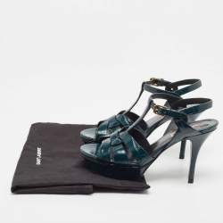 Pre Owned Saint Laurent Green Croc Embossed Leather Tribute Sandals Size 36 