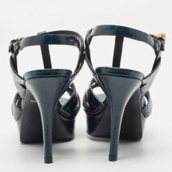 Pre Owned Saint Laurent Green Croc Embossed Leather Tribute Sandals Size 36 