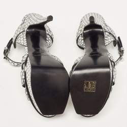 Saint Laurent Silver Python Embossed Leather Tribute  Ankle Strap Sandals Size 36.5