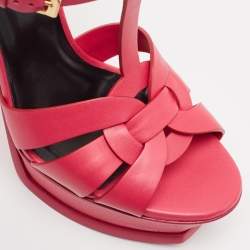 Pre Owned Saint Laurent Pink Leather Tribute Sandals Size 38
