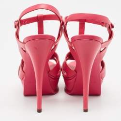 Pre Owned Saint Laurent Pink Leather Tribute Sandals Size 38