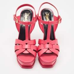 Pre Owned Saint Laurent Pink Leather Tribute Sandals Size 38