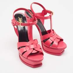 Pre Owned Saint Laurent Pink Leather Tribute Sandals Size 38