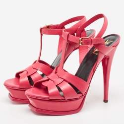 Pre Owned Saint Laurent Pink Leather Tribute Sandals Size 38