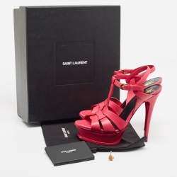 Pre Owned Saint Laurent Pink Leather Tribute Sandals Size 38
