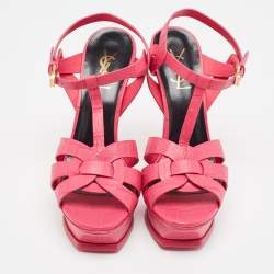 Pre Owned Saint Laurent Pink Croc Embossed Leather Tribute Sandals Size 38.5