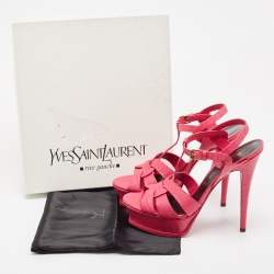 Pre Owned Saint Laurent Pink Croc Embossed Leather Tribute Sandals Size 38.5