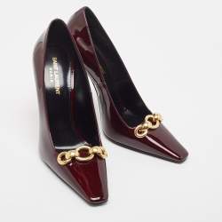 Saint Laurent Burgundy Patent Leather Chain Pumps Size 38