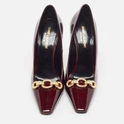 Saint Laurent Burgundy Patent Leather Chain Pumps Size 38