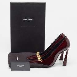 Saint Laurent Burgundy Patent Leather Chain Pumps Size 38