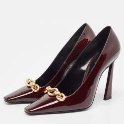 Saint Laurent Burgundy Patent Leather Chain Pumps Size 38