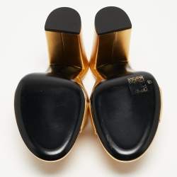 Saint Laurent Gold Gold Leather Bianca Slides Size 38.5