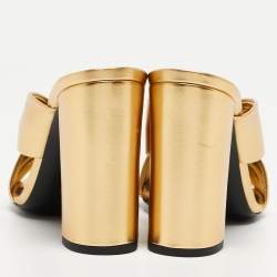 Saint Laurent Gold Gold Leather Bianca Slides Size 38.5