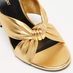 Saint Laurent Gold Gold Leather Bianca Slides Size 38.5