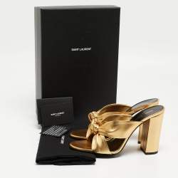 Saint Laurent Gold Gold Leather Bianca Slides Size 38.5