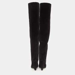 Saint Laurent Black Velvet Niki Over The Knee Boots Size 40