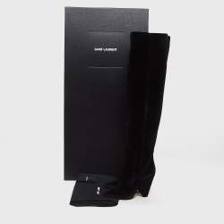 Saint Laurent Black Velvet Niki Over The Knee Boots Size 40