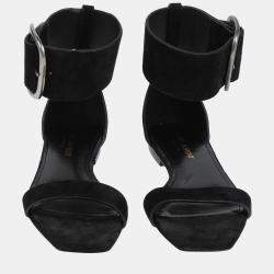 Saint Laurent Black Suede Ankle Strap Sandals Size 35