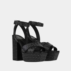 مملوكة مسبقًا Saint Laurent Black Studded Leather Platform Ankle Strap Sandals Size 37