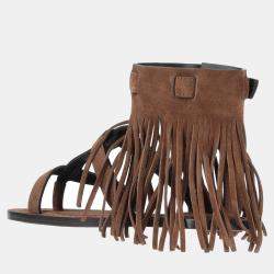 Saint Laurent Suede Thong Fringe Gladiator Sandals Size 37